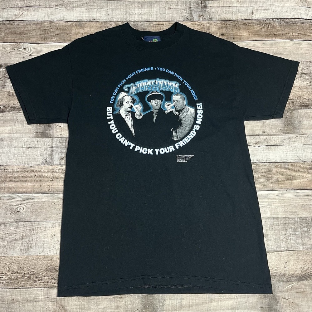 Three Stooges Shirt Size Medium Black 2000s Larry Curly Moe Funny Tee Nostalgia